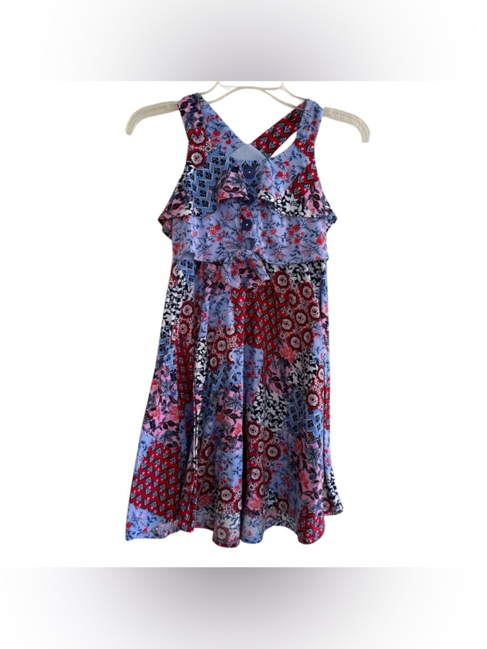 Jona Michelle Blue Red Patchwork Floral Sundress Sleeveless Girls 10